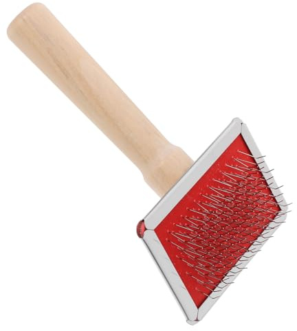 Pet Grooming Comb with Wooden Handle for Cats and Dogs | Hair Removal and Tangled Fur Care, Needle Comb Design, Comfortable Grip, Red Finish