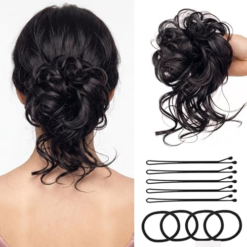 Haarteil Mit Gummiband,Dutt Haarteil Gelockt Haargummi Hochsteckfrisuren | Messy Bun Haarteile Haaren Groß Haarverlängerung Brautfrisuren Voluminös Gelockt Unordentlich Dutt für Frauen Mädchen