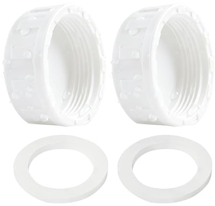 Lot de 2 Bouchons Filetés en PVC 40mm Blanc avec Joints en Caoutchouc pour Raccords de Tuyaux, Capuchons d'Obturation Durables pour Tuyauterie et Jardin