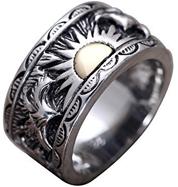 Vintage Breit 925 Sterling Silber Golden Sonne und Adler Ring Punk Bandring Schmuck für Herren Damen 13mm Größe 57