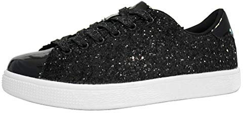 LUCKY STEP Damen Glitzer Sneaker | Schnüren Mode Schuhe | Glitzernde Bunt Turnschuhe für Damen (Schwarz, 8US-38EU-5UK)