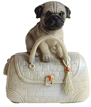Festive Gisela Graham Dekofigur Mops auf Handtasche, Kunstharz, 10 cm, cremefarben