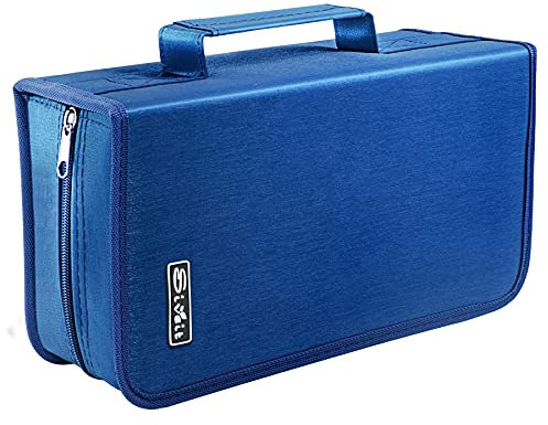 Siveit DVD Case, 128 Capacity CD/DVD Case Wallet Binder Storage Holder Booklet for Car Home Office and Travel (White binder, Blue)