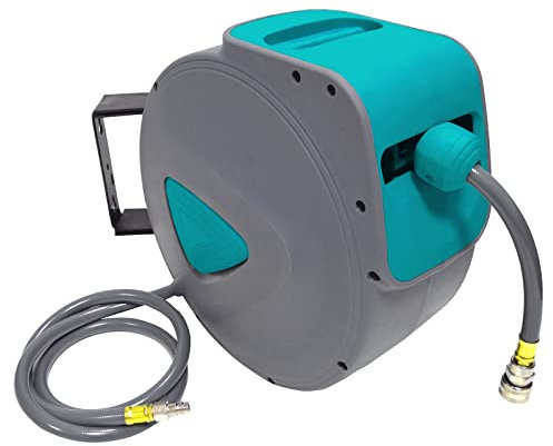 Froadp Automatisch Druckluftschlauch Aufroller 1/4'' Anschluss Schlauchtrommel mit Schlauchstopp und Schnell-Verschlusskupplung - Wandschlauchhalter Druckluftschlauch-trommel(20m, Grau)