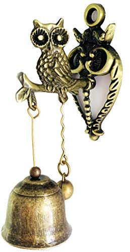 Gladworts - Campanello Vintage in Metallo, Stile retrò/Classico, Magnetico, Decorazione per Negozi, Porta da Parete, Decorazione per Interni ed Esterni, Owl