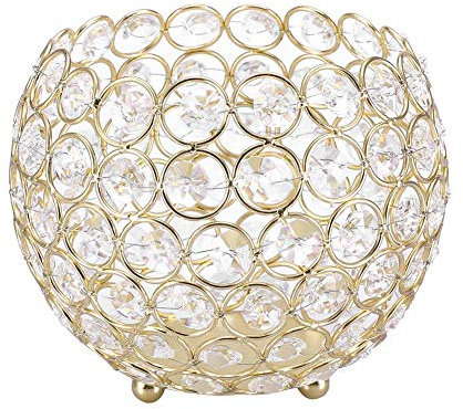 Candeleros, Candelabros de té Decoración de la Boda Candelabros de luz de té de Cristal Centros de Mesa(15cm-Oro)