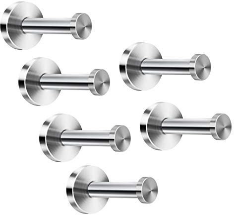 Jzhen 6 Pcs Patère Murale INOX Crochets Porte Manteau,Baguette de Bain Peignoir, Nickel Brossé