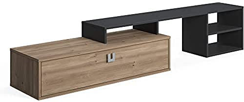 Dmora Mobile da soggiorno porta TV regolabile, cm 160 x 40 x 38, colore quercia e antracite