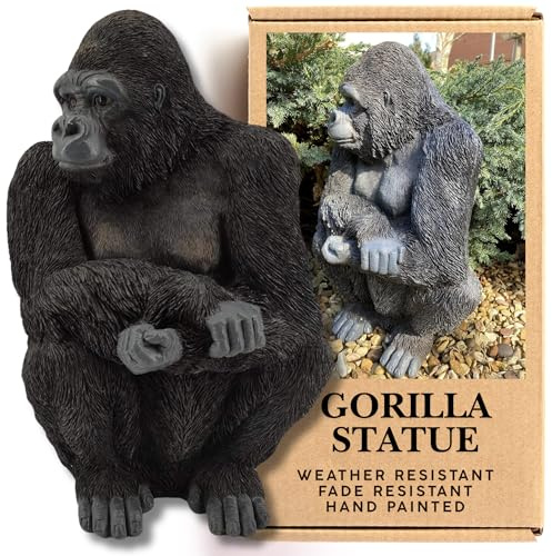 Gorilla Statue | Gorilla Garden Ornaments Outdoor | Animal Garden Ornaments | Realistic 15 Inch Gorilla Ornament | Hand Painted Gorilla Ornaments | Large Garden Statues | Weather Resistant Resin Animals