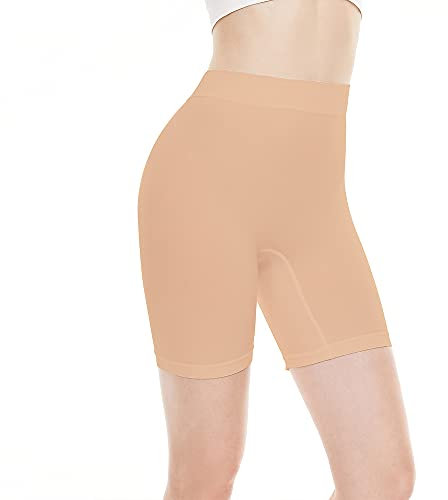 BATHRINS Mujeres Bragas Leggings Short de Seguridad Shorts Anti Rozaduras Calzoncillos de Pierna Polainas Elásticos Boxers Invisibles Bragas(Caqui,L)