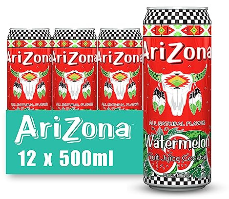 Arizona Watermelon Juice Cocktail, Pack of 12 x 500ml Cans, Fruity Drink with Real Fruit Juice, No Artificial Colours or Preservatives