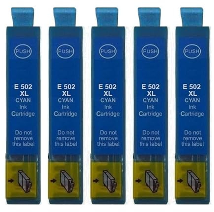 5 kompatible Druckerpatronen E 502 XL Cyan kompatibel mit Epson Expression Home XP-5100, 5105, 5150, 5155, Workforce WF-2800, 2860, 2865, 2880