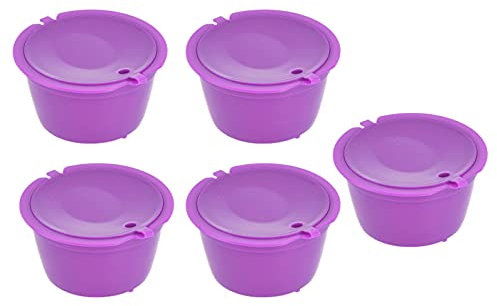 Haofy Cápsulas De Café, 5 Filtros De Café Reutilizables, Tazas De Cápsulas Recargables con Cuchara Medidora, Aptas para Modelos Dolce Gusto Melody Genio Mini Me(Púrpura)