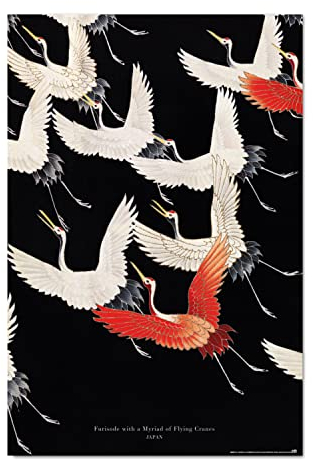 Furisode with a Myriad of Flying Cranes Poster - Deko Wohnzimmer oder Deko Schlafzimmer - Deko Wohnzimmer - Größe : 61 x 91 - Offizielle Lizenz