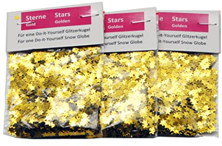 3 x Gold Glitzersterne für Schneekugel/Glitzerkugel zum Basteln für Schneekugel Bastelset 40066 goldene Sterne