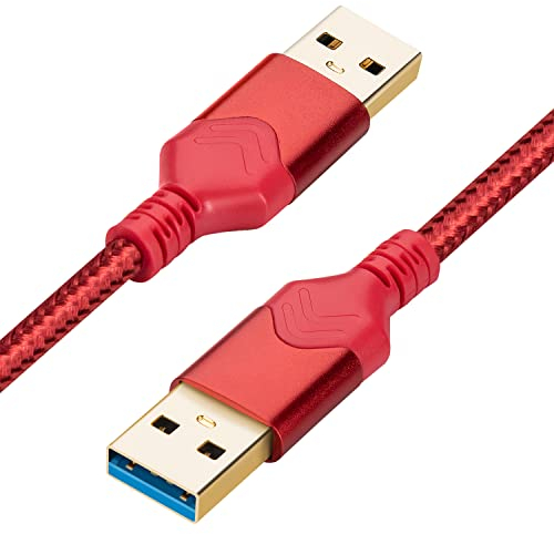 ROFICORD USB 3.0-Stecker-zu-Stecker-Kabel, USB-A-zu-USB-A-Hochgeschwindigkeits-Datenkabel, kompatibel mit Festplattenlaufwerk/Laptop-Kühler/Set-Top-Box/DVD-Player/TV/Kamera und mehr (1,5 M, Rot)