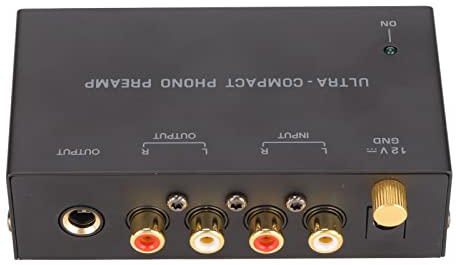 Bewinner Preamplificador de Tocadiscos Phono, PP400 Entrada Estéreo Salida Amplificador de Tocadiscos con Control de Perilla Independiente Mini Preamplificador de Fonógrafo Electrónico(EU)