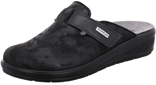 Rohde Damen Pantoffel Klett Hausschuh Gemustert Stretch Catania 6165, Größe:37 EU, Farbe:Schwarz