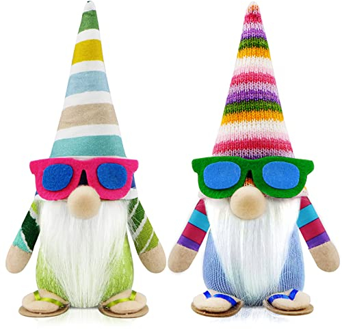 Godeufe 2er Set Sommer Strand Wichtel Figuren Frühling Dekoration Handgemachte Skandinavisches Tomte für Party Bauernhaus Home Tischdekoration