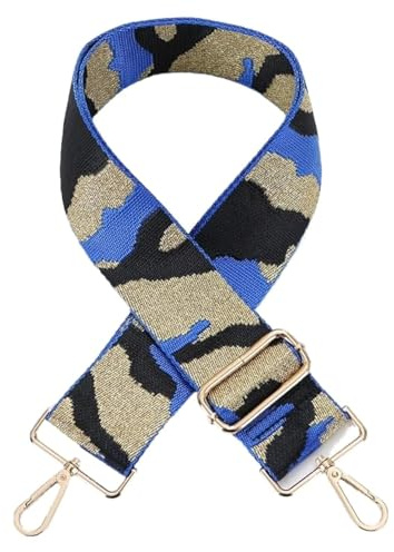 PTNKUIIY Verstellbarer Schulterriemen für Taschen, 80-130cm Bunt Taschengurt mit Karabiner 5cm Breit Camouflage Schultergurt Tragegurt Umhängegurt für Handtaschen für Damen Herren, Blau