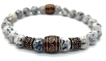 Nahle | Wikinger Armband | Howlith 8mm Viking Stretch- Armband | handgemachtes Perlenarmband | mit edler Schmuckschachtel (18, Howlith)