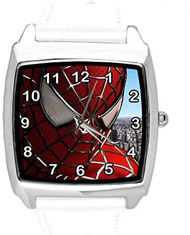 TAPORT White Leather Square Watch for Fans of Superheroes e1
