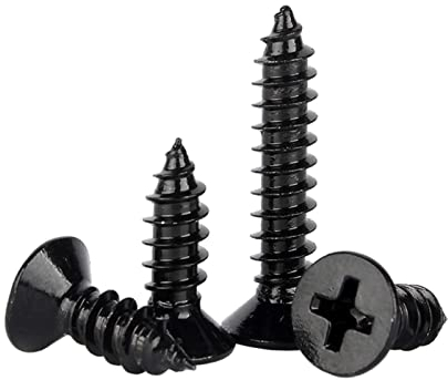 ORANXIN M4 x 8mm 50 Pcs Acier inoxydable 304 Croix Fraisée Vis à bois Plaqué zinc noir Auto forage Tête plate Vis autotaraudeuses