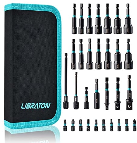 Libraton 31tlg Magnet Sechskant Stecknuss, 6-14mm Steckschlüsselsatz un 1/4''-9/16'' Steckschlüssel Set, Stecknuss Adapter auf 1/4 1/2 3/8, Sechskantschaft Magnetische Bithalter, Bitsatz