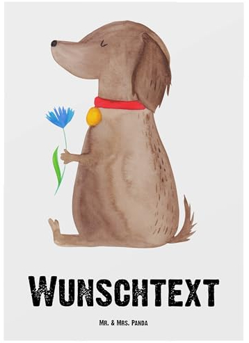 Mr. & Mrs. Panda Personalisierte Postkarte Hund Blume - Personalisierte Geschenke, Hundebesitzer, Hundemotiv, Vierbeiner, Postkarte mit Namen, süß,
