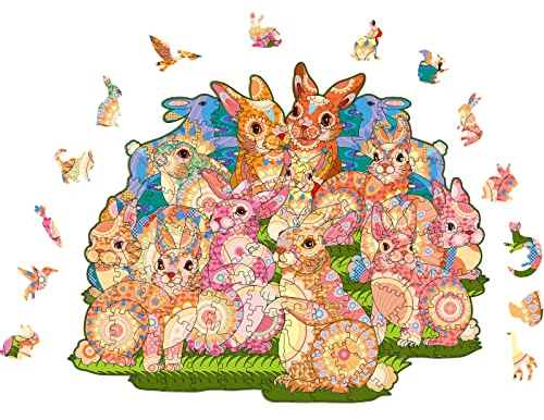 Yefun Holzpuzzle für Erwachsene und Kinder - 100 Teile Kaninchen Forma Animale Puzzle - Wooden Tiere Geschenkpackung 17X21CM