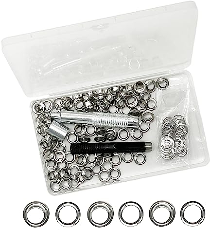 Grommet Werkzeug Kit 8 mm (1/3 Zoll) Ösen Set 100Pcs mit Ösenzange Ösenwerkzeug Set für Plane