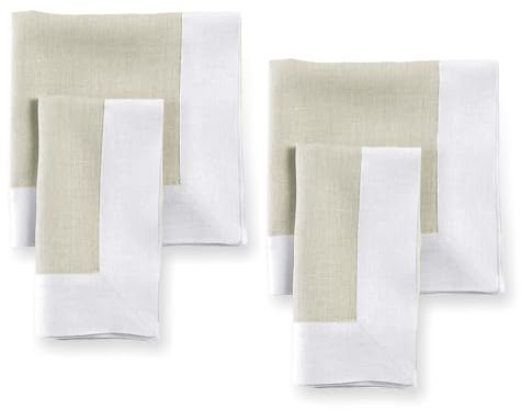 Solino Home Leinen-Stoffservietten, 50,8 x 50,8 cm, 4 Stück, 100 % reines Leinen, weiße und natürliche Servietten, waschbare Stoffservietten für drinnen und draußen, von Contempo