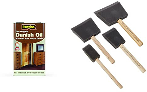 Rustins DANO5000 Original Danish Oil 5 litres & PBRUSHPACK Foam Brushes