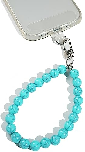 AMAYO - Chaîne universelle pour téléphone portable, pendentif, cordon de perles, dragonne, sangle de téléphone portable, bracelet, compatible avec n'importe quel smartphone et coque (marbre turquoise)
