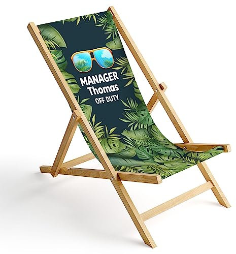 Ferocity Personalisierbarer Holz-Liegestuhl Klappbar Klappliegestuhl Sonnenliege Strandstuhl Wechselbezug Motiv Duty Off [119]