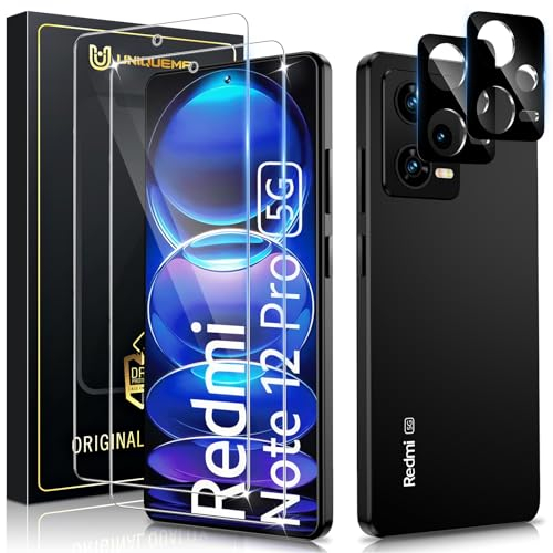 UniqueMe 4 Piezas Protector de Pantalla para Xiaomi Redmi Note 12 Pro 5G Cristal Templado, 2 Piezas Vidrio Templado y 2 Piezas Protector Camara, Anticaída, Anti-Arañazos, Ultra HD,Antihuellas