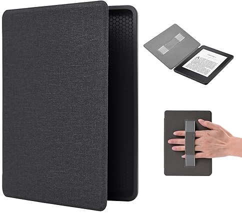 Hülle Kindle Paperwhite 11. Generation, 6.8 Smart-Cover Case mit Handschlaufe und Auto-Sleep-Wake-Funktion, Signature Edition Kindelhülen Schwarz