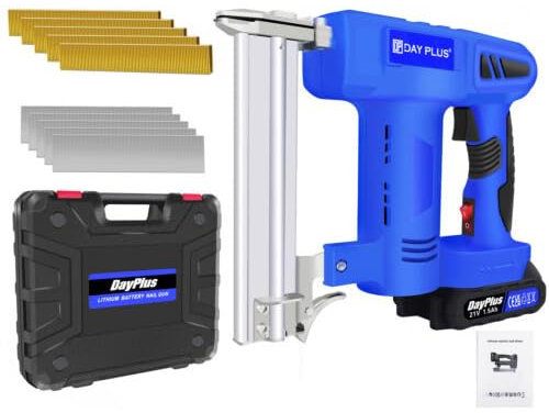 Nail Gun Cordless 21V, 2-in-1 Electric Brad Nailer Stapler with 1.5Ah Battery and Charger, 80 Shots Per Minute, Includes 500 Nails and 500 Staples
