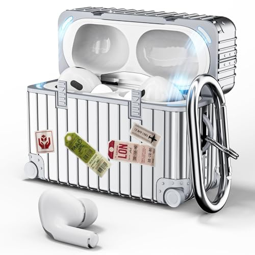 VISOOM Airpods Pro 2 Hülle Kompatibel mit Airpods Pro 2 2022 Case Cover Upgrade Stoßfeste Schutzhülle Weiches TPU mit Karabiner [Front-LED Sichtbar [Kabelloses Laden] (Silber)