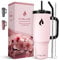 ICYBLAZE 40oz Tumbler with Straw and Lid | 2 Straws & Handle | Travel Mug | Insulated Coffee Cup | Flasks for Hot and Cold Drinks | Iced Coffee Cup | BPA-Free (Sakura Pink)