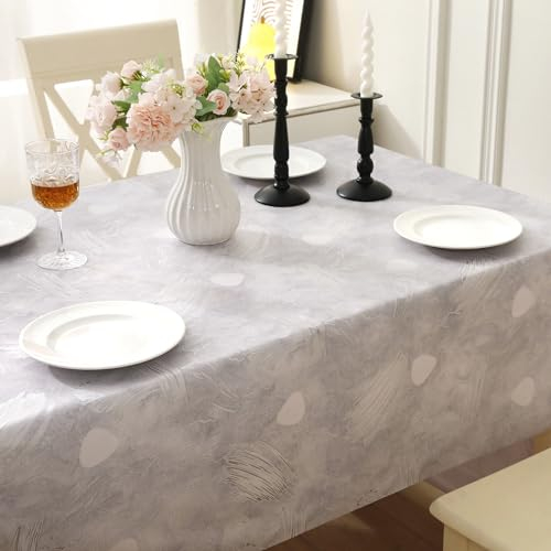 Rayapot PVC Wasserdicht Tischdecke, Quadratisch Kunststoff Abwaschbar Zuschneidbar Tischtuch, Plastik Schmutzabweisend Wachstuchtischdecke, Für Esszimmer Esstisch Outdoor - 140x140cm - Feder - Grau