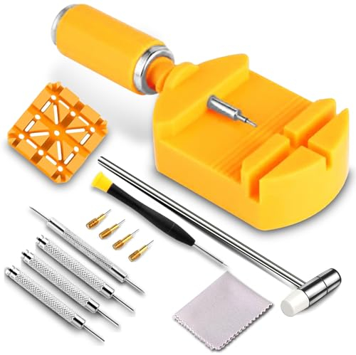 FHISKUNYU Uhrenarmband Reparatur Werkzeug Set, Uhrenwerkzeug Stiftausdrücker für Uhrenarmbänder Kürzen,Uhrmacherwerkzeug für Uhrenstifte, Uhr Verkleinern Werkzeug, mit Benutzerhandbuch