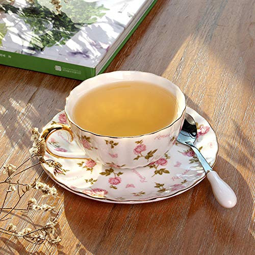 Yining-999 Kaffeetassen Tee Set Porzellan Handgemachte Kaffeetasse Elegante Rosa Druck Weiße feine Royal Cups Xicaras Hochzeitsgeschenke für Büro und Zuhause (Color : Rose)