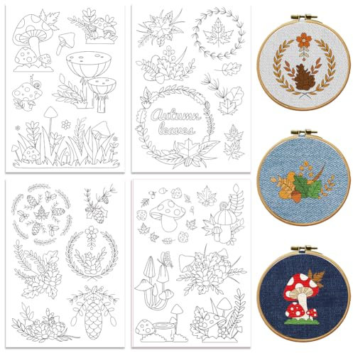 Peacoblue Stickvorlagen Wasserlöslich für Anfänger 4 Sheet Alphabetischer Blumenkranz with 33pcs Muster, Wash Away Stick and Stitch Auflösbares Stickereipapier für Handnähbegeisterte Frauen Erwachsene