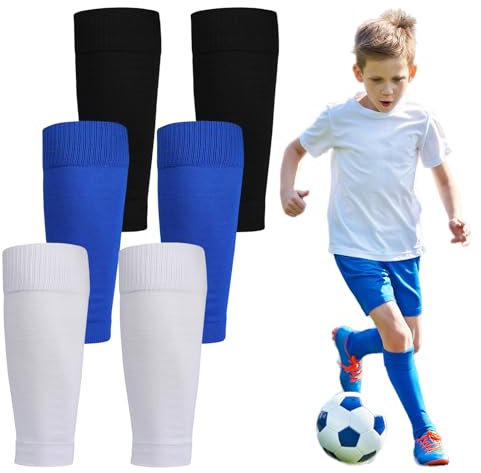 NATOSU 3 Paar Stutzen Kinder Fußball, Unisex Stutzen Ohne Socken, Fussball Socken Kinder, Fußball Sleeves für Anfänger und Jugendliche Stutzen