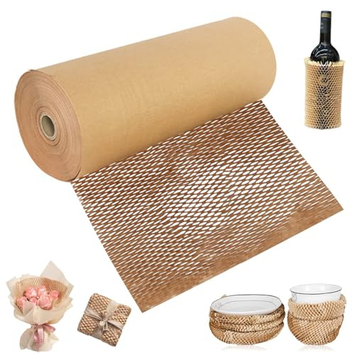 Wabenpapier Verpackungspapier,30cm*30m,Weiß,Luftpolsterfolie-Alternative für sicheren und nachhaltigen Versand,füllmaterial verpackungsmaterial,für Umzüge,Geschenkverpackungen (Braun)