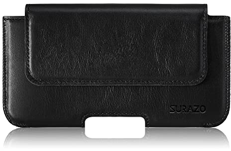 SURAZO Premium 100% Echtleder Gürteltasche für Apple iPhone 16 Pro Tasche Leder – Horizontale Handytasche Holster [Vollleder Handyhülle] [Gürtelschlaufe] Handy Gürtel Hülle Case Lederhülle Schwarz