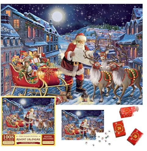 2024 Adventskalender Puzzle,Weihnachts Puzzle für Erwachsene,1008 teile 24 Boxen Puzzles,Weihnachten Countdown Kalender Weihnachten Deko (STYLE-B)