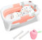 Yakimz Baby Badewanne, Badematte, Faltbare Babybadewanne mit Thermometer Badematte, Shampoo-Becher, verstärktem Ständer, Neugeborenen-Badewanne, Baby Bathtub, Babywanne für Baby 0-12 Monate,Rosa