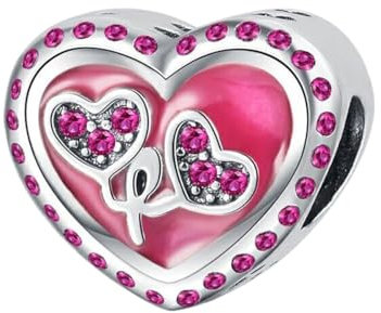 GOUWO Rosa Liebesherz 925er Silber Charms Kompatibel mit Pandora Armband Halskette Schmuck für Frauen Mutter Tochter Geburtstag Halloween Muttertag Valentinstag Geschenke
